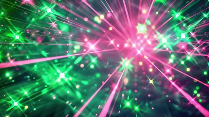 Obraz premium A dazzling disco party scene, depicted in a banner with radiant lasers in green and pink, giving a futuristic and energetic vibe.