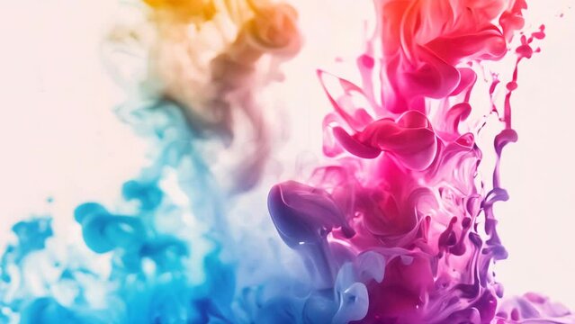 Colorful ink clouds in water isolated on white background