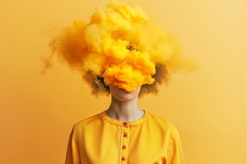 Portrait with explosive yellow smoke for a head
