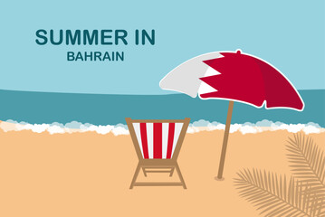 Summer in Bahrain, beach chair and umbrella, vacation or holiday