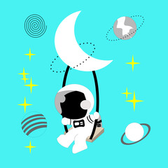 Vector graphic of an illustration of an astronaut swinging on a swing with a space feel. This vector is perfect for backgrounds, t-shirt designs, wallpapers, templates, banners, decorations etc.