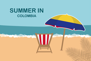 Summer in Colombia, beach chair and umbrella, vacation or holiday