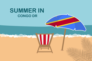 Summer in Congo Democratic Republic, beach chair and umbrella, vacation or holiday