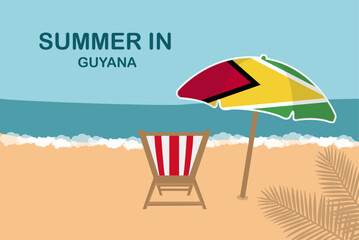 Summer in Guyana, beach chair and umbrella, vacation or holiday