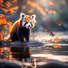 Outdoor-Kissen red panda in the forest © Sareema