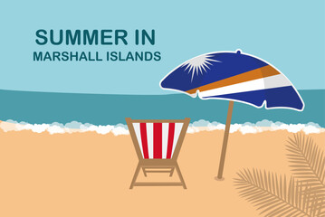 Summer in Marshall Islands, beach chair and umbrella, vacation or holiday