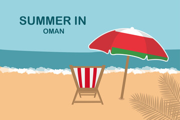 Summer in Oman, beach chair and umbrella, vacation or holiday