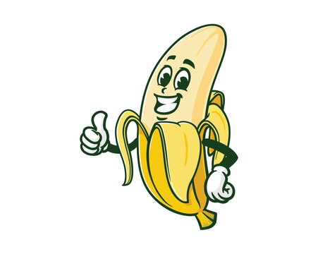 smiling Banana with thumbs up cartoon mascot illustration character vector clip art hand drawn