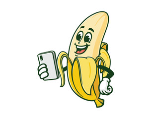Banana holding gadget cartoon mascot illustration character vector clip art hand drawn © Magic Pen