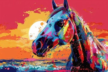 Colorful abstract artwork depicting a horse in the style of Fauvism created using AI technology. - obrazy, fototapety, plakaty