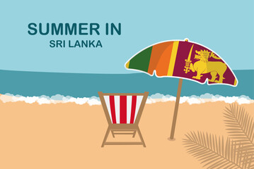 Summer in Sri Lanka, beach chair and umbrella, vacation or holiday