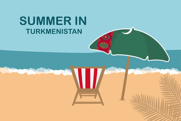 Summer in Turkmenistan, beach chair and umbrella, vacation or holiday