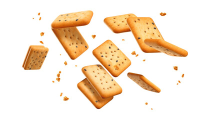 flying crackers isolated on transparent background cutout