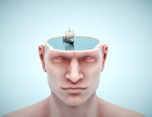 Ship floating on its head. The concept of brainstorming, - 777482612