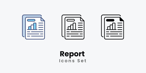 Report Icons set thin line and glyph vector icon illustration