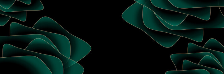 abstract magical technical futuristic background with waves and elements, dark natural atmosphere, modern futuristic design in black and dark green, dark wallpaper, seamless pattern in 3d with curves