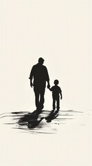 I need a hand-drawn illustration in the minimalist style of a silhouette of a father and son walking together. The design should convey simplicity, sophistication - generative ai