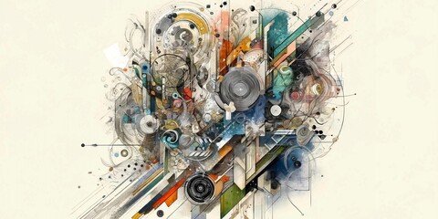 Abstract Mechanical Collage with Geometric Elements
