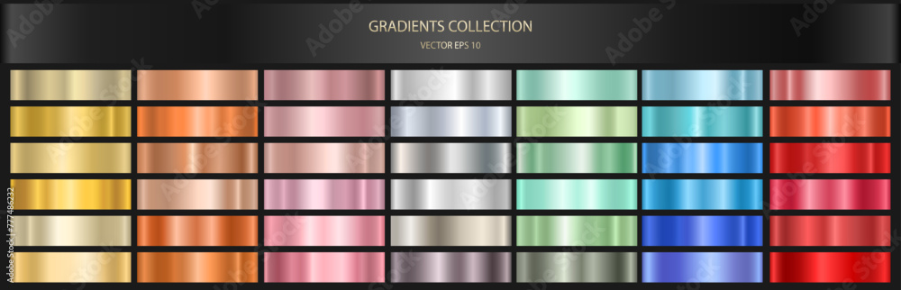 Poster a set of colored metal gradients. a collection of vector shiny holograms and metallic gradients for 