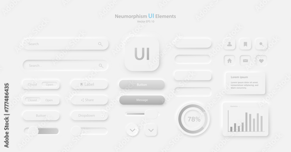 Poster a collection of icons for user interface development in white and gray. a set of user interface elem