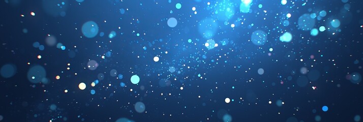 Fototapeta premium Abstract bright bokeh light background, festive Christmas background, blue banner