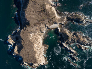 Aerial perspective of Bahia El Organo captured by a drone in Huatulco, Oaxaca, Mexico