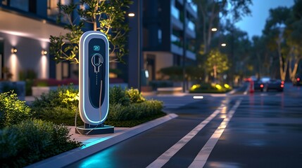 a visual representation of an intelligent home charging station equipped with facial recognition technology for user authentication, ensuring secure access and usage attractive look - obrazy, fototapety, plakaty