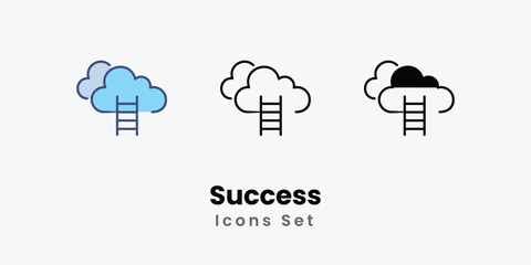 Success Icons set thin line and glyph vector icon illustration