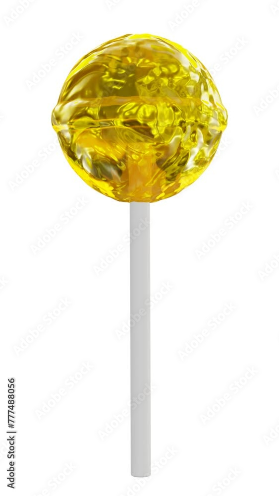 Poster vertical video. realistic looping 3d animation of the spinning lemon flavor yellow lollipop demonstr