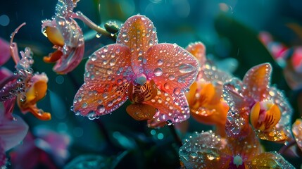 Orchid with dew drops on its petals