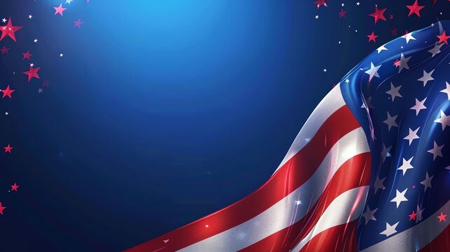 A USA themed background with the American flag in the corner, copy space for text. Graphic Illustration, patriotic design.