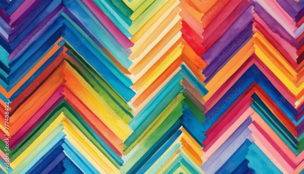 Poster overhead shot of a 3d paper art in a chevron pattern with a full spectrum of rainbow colors. ai gene