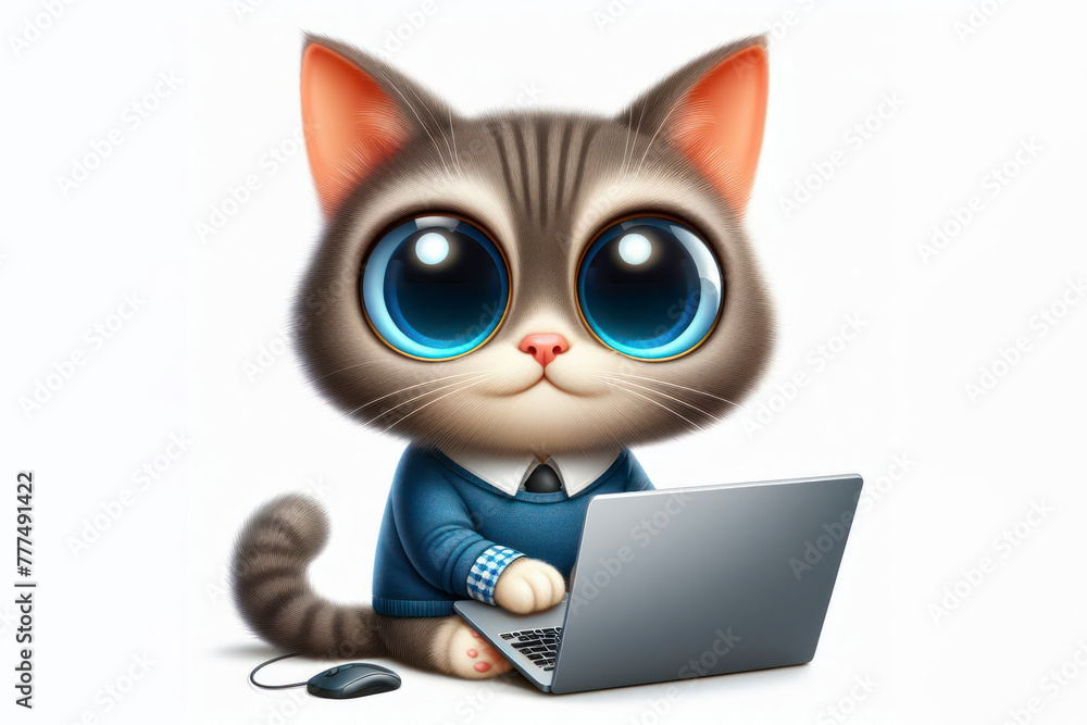 Aufkleber cat programmer with laptop isolated on a white background