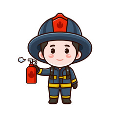 cute fireman holding a fire extinguisher