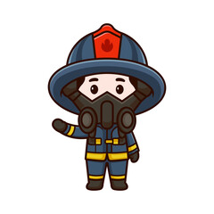 cute fireman mascot with wearing masker