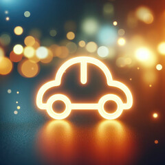 Glowing shape car icon with bokeh blurred background
