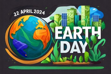 Earth Day 22 April 2024, Happy Earth Day, illustration of earth day 2024, earth planet, earth day banner, global, environment, eco friendly, climate change, - obrazy, fototapety, plakaty