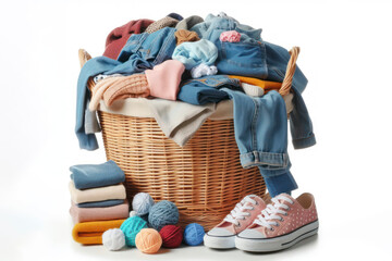 a Laundry basket with clothes isolated on a white background