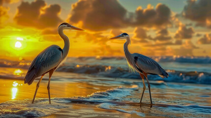 Great blue herons on beach - 777492474