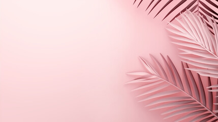 Palm leaves on pastel pink background