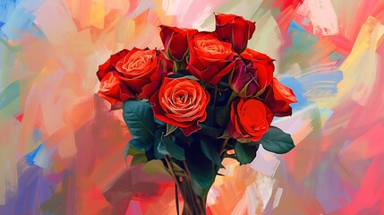 a visually appealing AI image of a cutout bouquet of red roses on a background adorned with diverse and vibrant hues attractive look