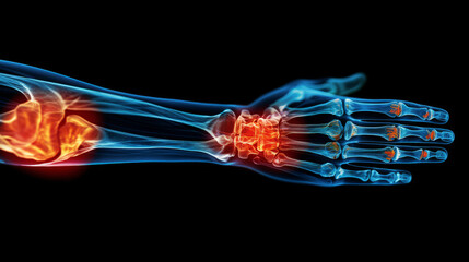 Obraz na płótnie Canvas X-Ray Illustration Forearm Wrist Pain highlighted indicate pain inflammation
