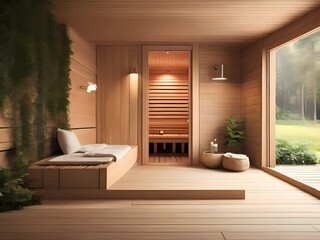 modern wooden sauna room in luxury hotel