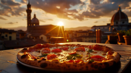 Culinary Bliss: Pizza Delight with Italy's Timeless Landmarks - obrazy, fototapety, plakaty