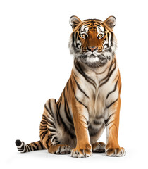 Naklejka premium Bengal tiger seated looking forward with focus