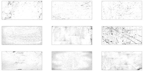 Collection of 9 grunge texture. Grungy dirty distressed textures set.