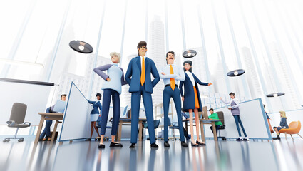Team of successful business people in office, business team portrait. 3D rendering