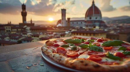 Pizza Delizia: Italian Culinary Bliss in the Shadow of Landmarks - obrazy, fototapety, plakaty