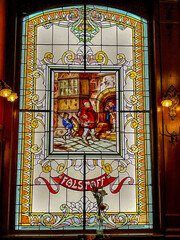 Stained glass in a restaurant in Brussels, Belgium