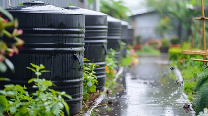 Rainwater harvesting systems to collect and reuse water for gardening and flushing toilets